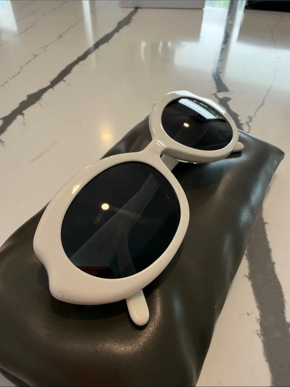 Loewe White Oval Sunglasses with Black Lenses